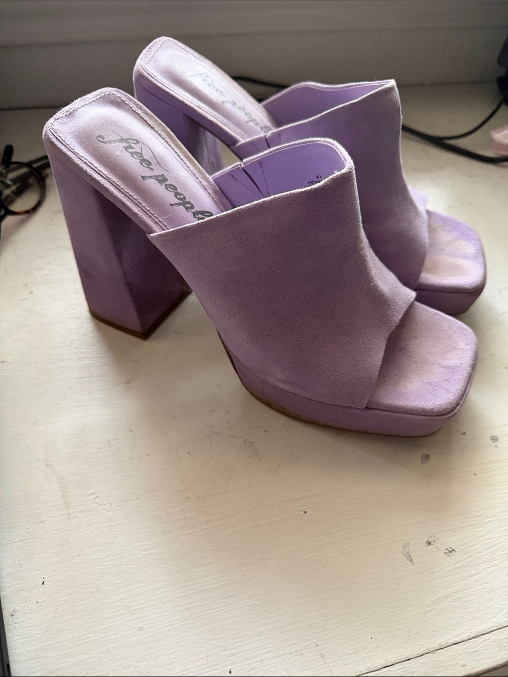 Free People Lavender Suede Platform Mule Heels